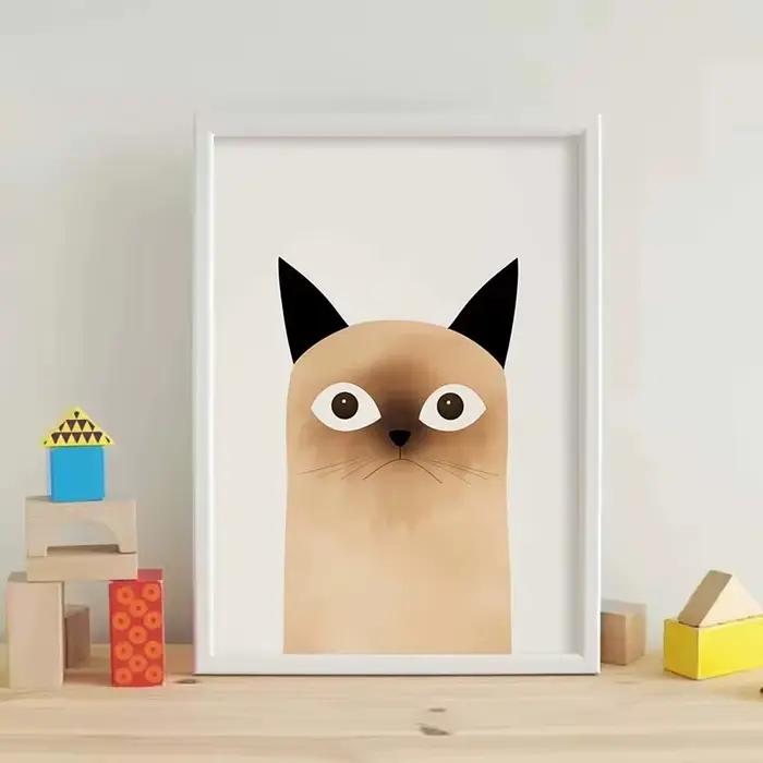 Affiche d'art minimaliste de chat mignon