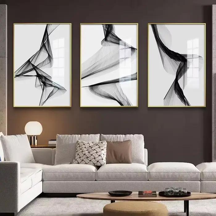 Toile d'art au trait abstrait noir et blanc
