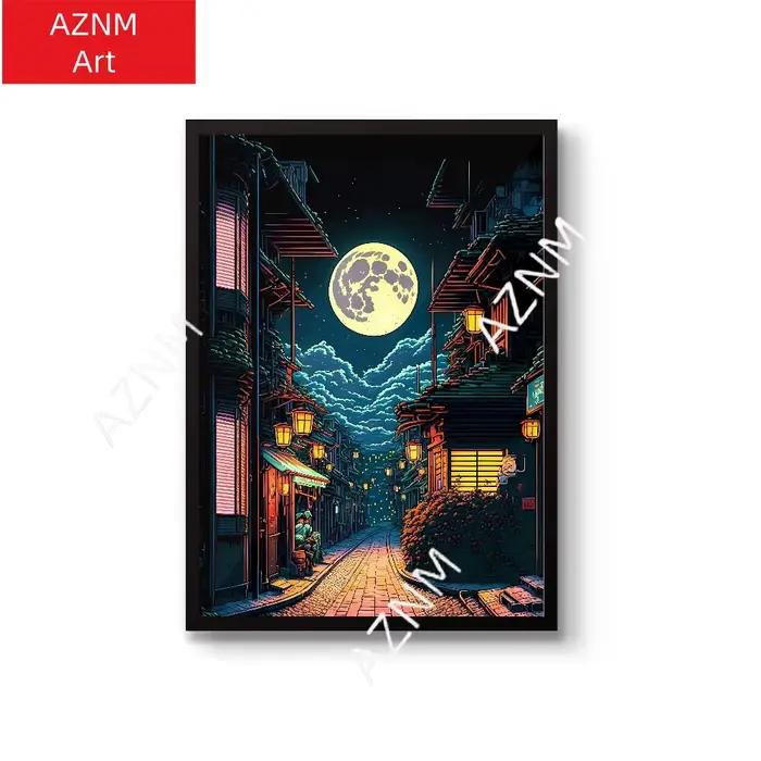 Affiche murale en toile avec scène de rue de la ville d'Anime Tokyo Teahouse pour un décor moderne