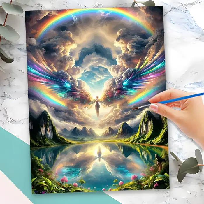 Momoart DIY Peinture par numéros encadrée, Paysage de lac, Montagne, Rivière, Toile, Décoration d'intérieur, Cadeau fait main