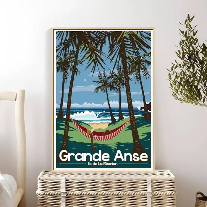 Affiche de voyage vintage de l'île de la Réunion en France avec impressions