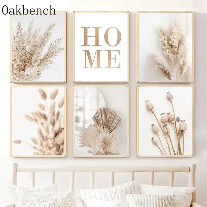 Affiche sur toile de Pampas Beige, peinture de feuilles de roseau, imprimés d'art de fleurs d'herbe séchée, affiches murales nordiques, décoration de salon