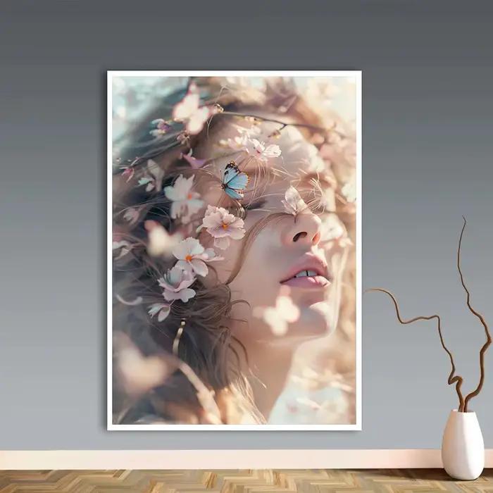 Déesse du printemps femme féminine élégante minimaliste rétro fleur couronne de tête affiche toile peinture mur Art photo chambre décor