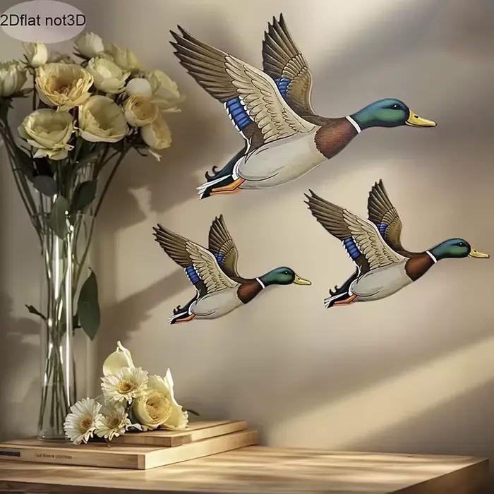 Décoration murale en bois de canard colvert (3 pièces)
