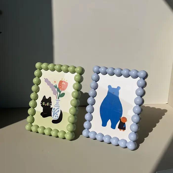Cadre photo en plastique mignon à bordure perlée