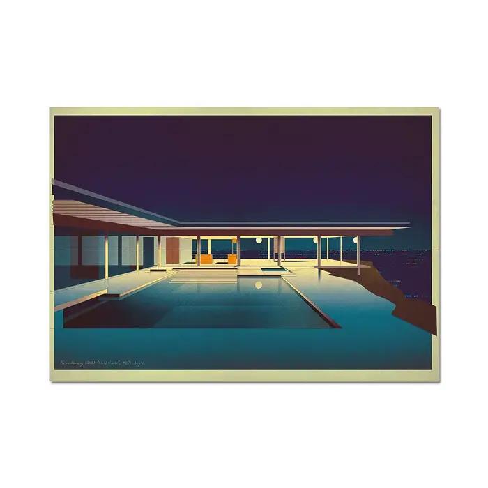 Pierre Koenig Stahl House Night View Canvas Poster Pool Villa Architecture