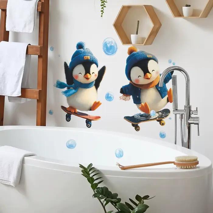 Autocollant Mural de skateboard pingouin de dessin animé