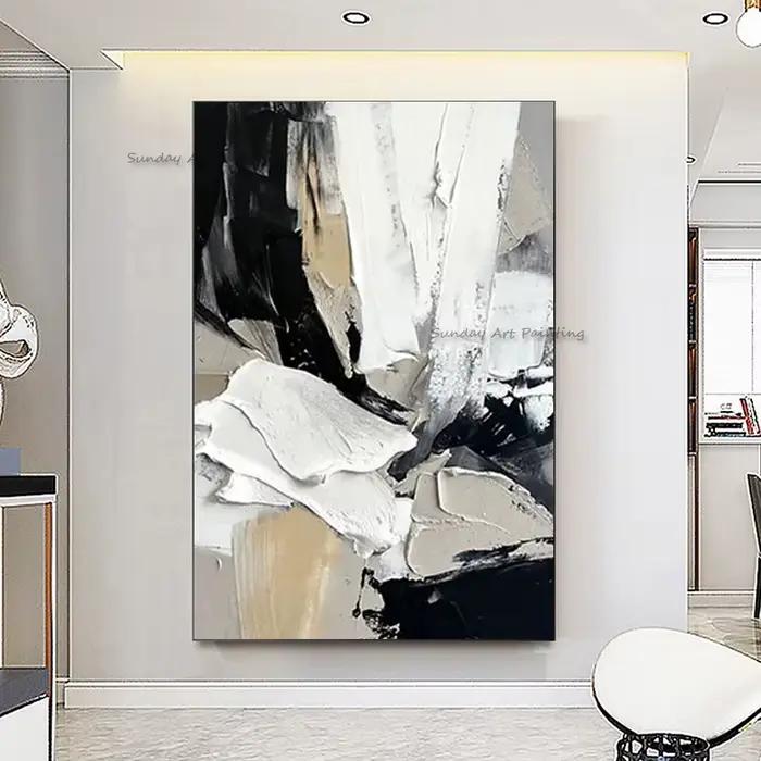 Noir blanc Beige abstrait Simple mur Art décor pour chambre Hall dessiné à la main or