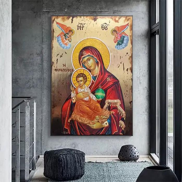 Le thérapeute vierge marie et jésus Ikon Panagia mère de dieu byzantin orthodoxe religieux toile Art mural pour décor de salon