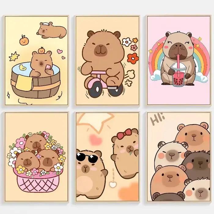 Affiches autocollantes de dessins animés mignons de capybara