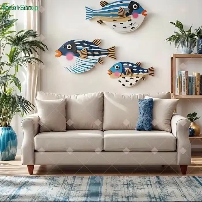 💕 Décoration murale suspendue à trois poissons