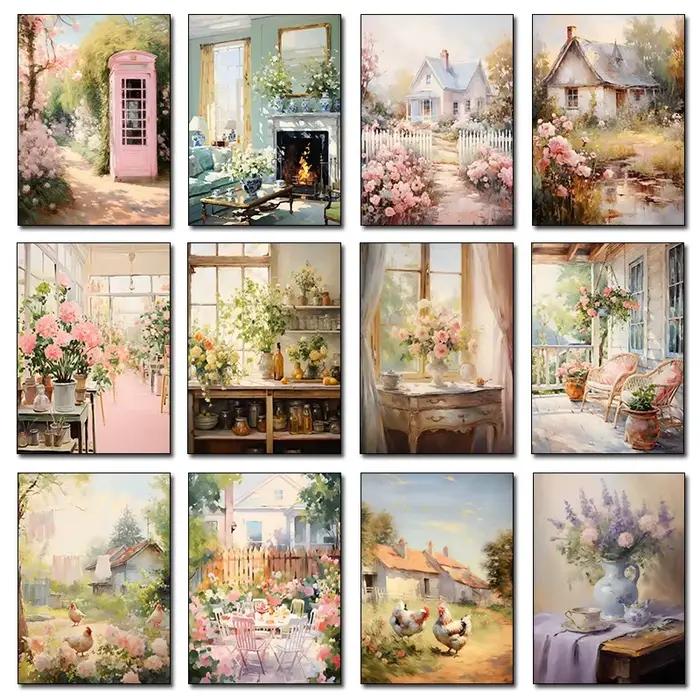 Printemps Vintage pays Cottage nature morte fleur cuisine couleur chaude œuvre affiche toile peintures mur Art photos décor à la maison