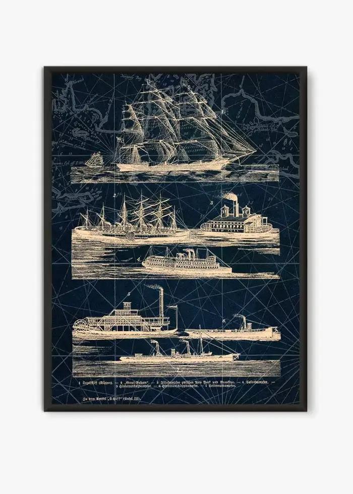Toile d'art mural nautique Vintage