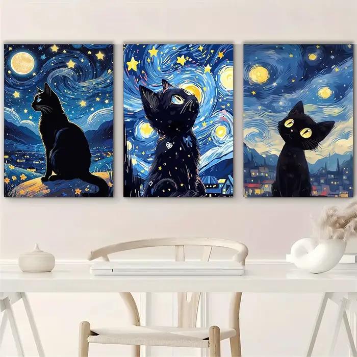 Nuit étoilée chat ciel étoilé Graffiti Art affiches toile peintures mignon rêveur enfants cadeaux salon cuisine décor à la maison