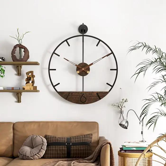 60cm Wood Large Wall Clock for Living Room Nordic 3d Silent Clocks