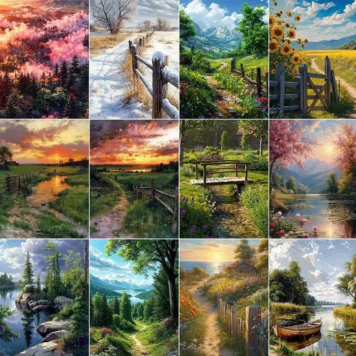 Paysage bricolage peinture par numéros pour adultes