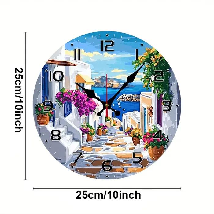 Horloge murale suspendue silencieuse ronde en bois de rue méditerranéenne