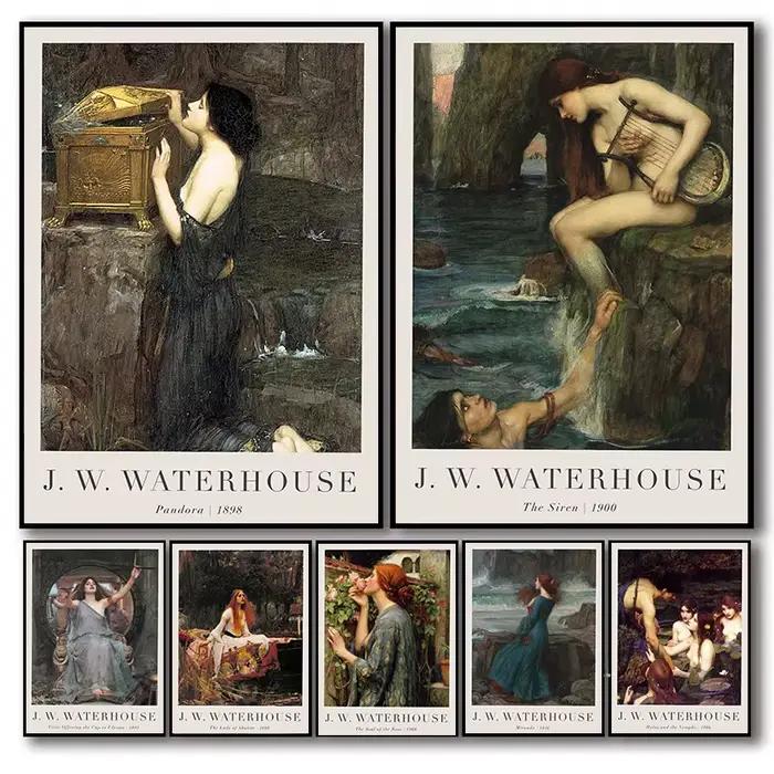 Vintage John William Waterhouse Art imprimer la sirène Miranda Pandora classique Portrait toile affiche pré-rafaélite mur Art décor