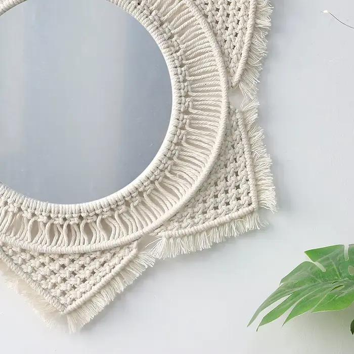 Grands miroirs muraux ronds en macramé, décoration pour la maison, style Boho, pour le salon et la chambre à coucher
