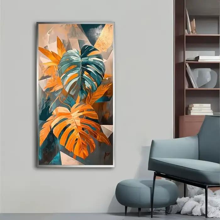 Affiche de feuilles de palmier bleues et orange vibrantes