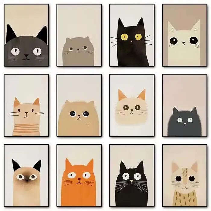 Affiche d'art minimaliste de chat mignon