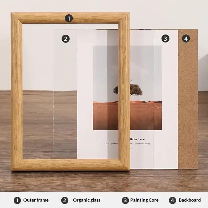 Cadre photo rectangulaire en bois avec couvercle transparent