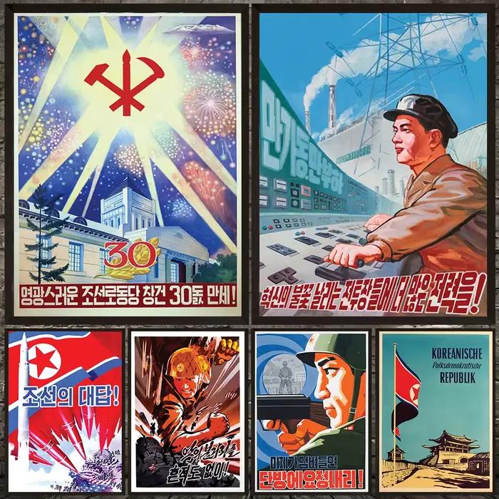Affiches de propagande Vintage corée du nord guerre froide