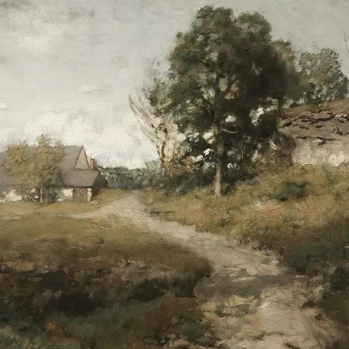 Peinture à l'huile sur toile de paysage naturel de pays Vintage