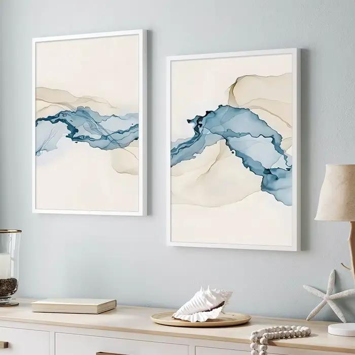 Affiches abstraites modernes Beige bleu