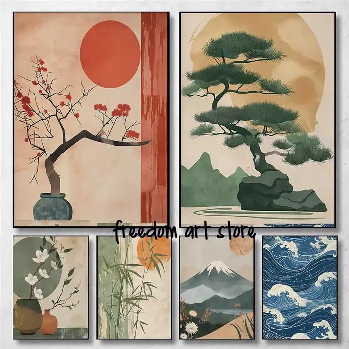 Affiche d'art minimaliste Zen de Style japonais bonsaï Beige Wabi Sabi Japandi, peinture sur toile, imprimés muraux, image pour décoration de chambre et de maison