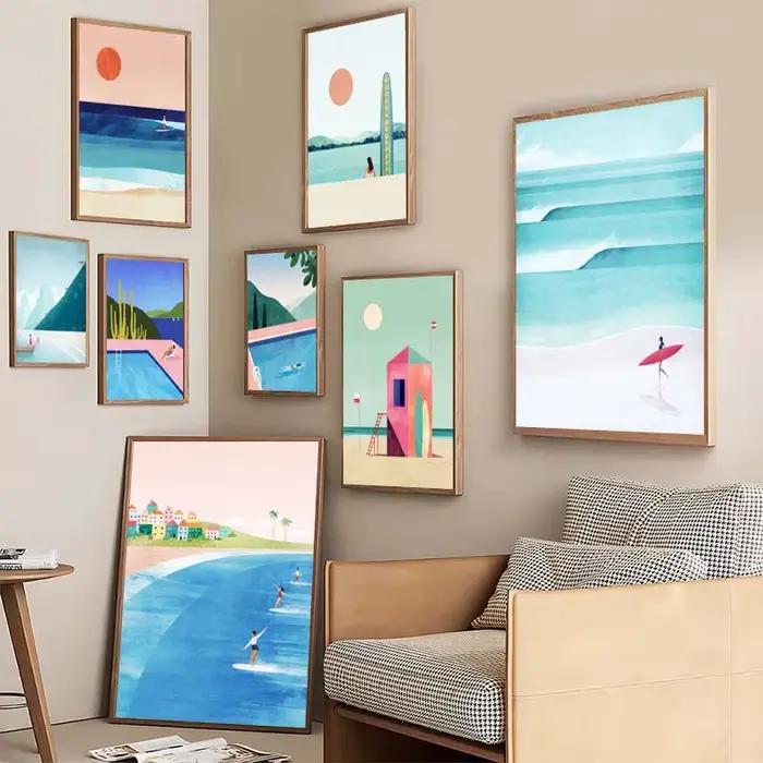 Affiche de paysage tropical de plage de surf d'été