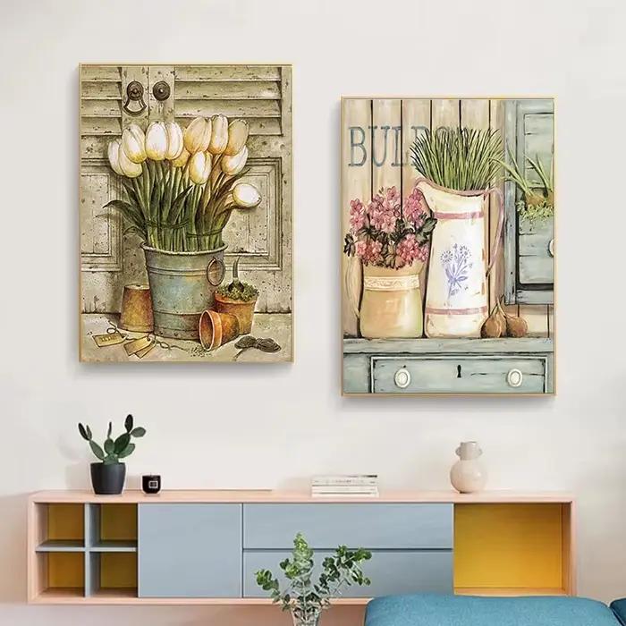 Affiches et College de plantes et de fleurs en pot rétro européens