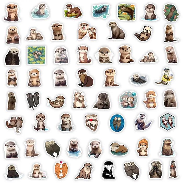 Autocollants de loutre aquarelle mignons