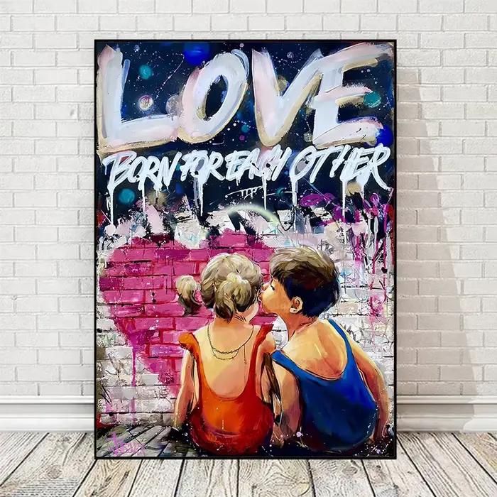 Banksy Art mural je t'aime pour toujours inspiré Graffiti Pop Art toile peinture enfants baiser rue affiche impressions pour décor de chambre
