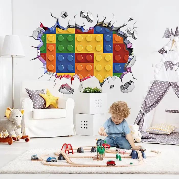 Autocollants muraux en vinyle en forme de briques Lego colorées pour chambre d'enfant