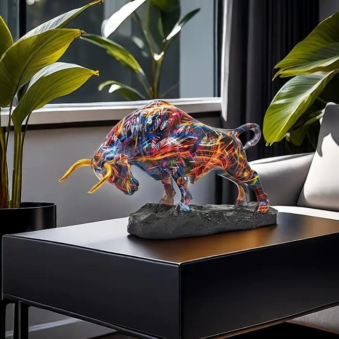 Statue de taureau en bronze élégante - Art en résine coloré inspiré de Wall Street