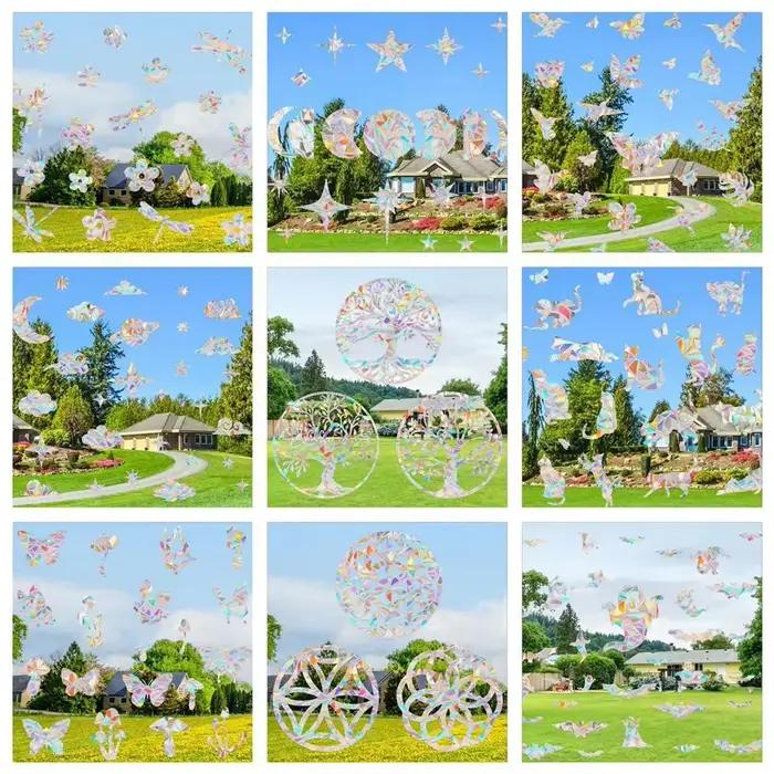 12 Styles de Prisme Électrostatique DIY pour Vitres et Murs, Effet Arc-en-ciel, Motifs Chat, Oiseau, Étoile, Champignon, Lune, Soleil