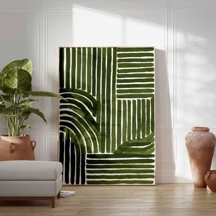 Impression d'art abstrait aux lignes vertes