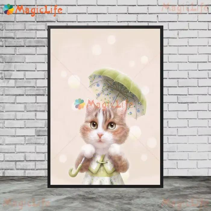 Toile d'art mural de dessin animé chat fille