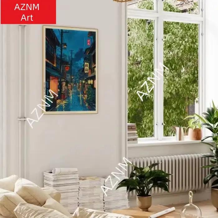 Affiche murale en toile avec scène de rue de la ville d'Anime Tokyo Teahouse pour un décor moderne