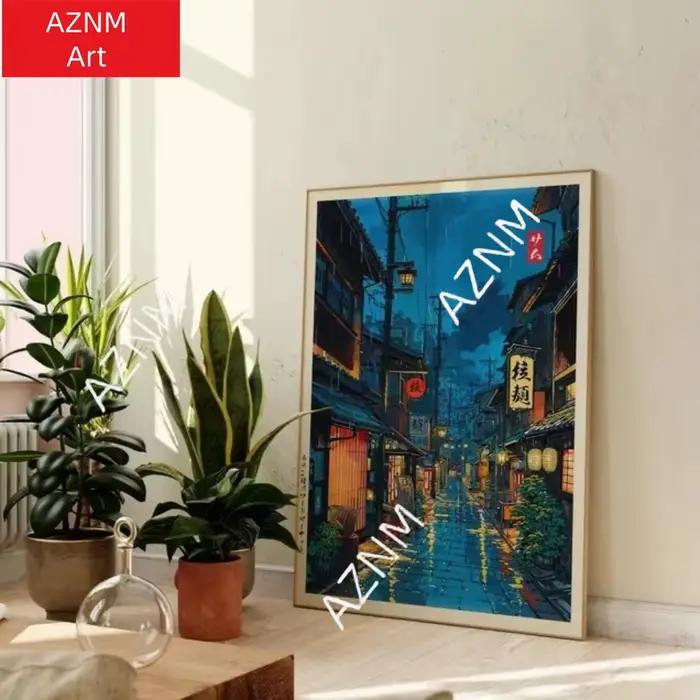 Affiche murale en toile avec scène de rue de la ville d'Anime Tokyo Teahouse pour un décor moderne