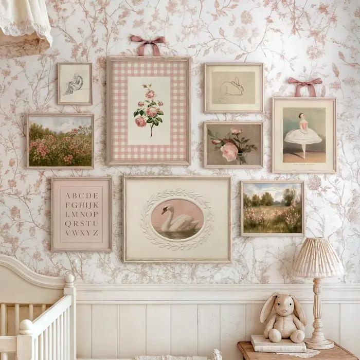 Affiches d'art rétro rose pour pépinière, décor de chambre de filles d'inspiration Vintage, peinture imprimée sur toile, décoration cadeau, décor mural pour pépinière