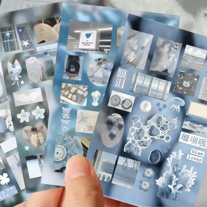 8 pièces autocollants série bleue-décalcomanies décoratives fraîches pour manuels, coques de téléphone et cahiers BulingBulingStickers Store