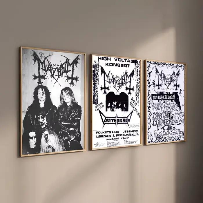 Bande d'art en métal noir m-Mayhem Dead, autocollant mural étanche pour Bar, salon, décor Vintage, cadeau imprimé de haute qualité