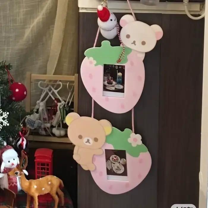 Cadre photo suspendu double connecté Rilakkuma Cartoon Strawberry Bear