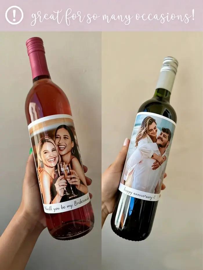Étiquettes autocollantes personnalisées pour bouteilles de vin avec photo et texte, personnalisées pour anniversaire, fiançailles, mariage, cadeaux pour couple, DIY