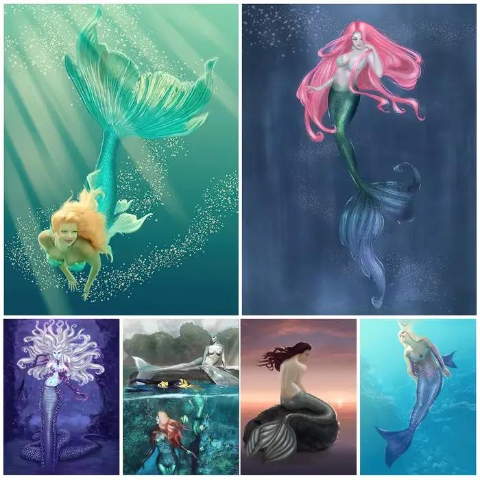 Affiche et imprimés d'art de dessin animé de sirène mignonne