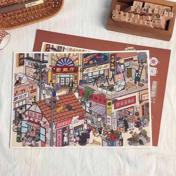 Autocollant 3D de paysage urbain vintage DIY
