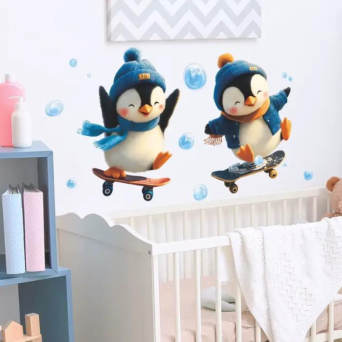 Autocollant Mural de skateboard pingouin de dessin animé