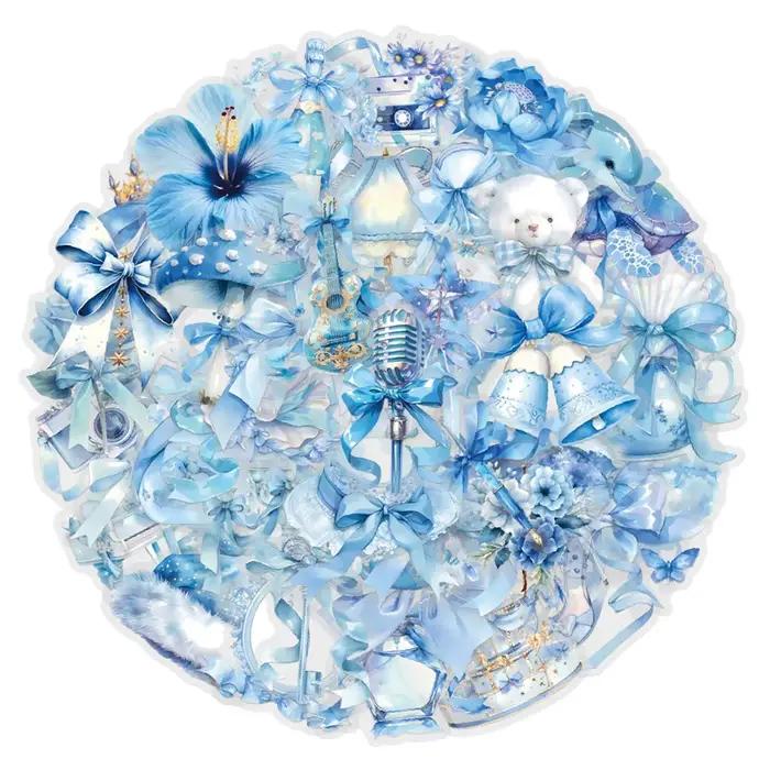 62 autocollants mignons bleu clair en PET